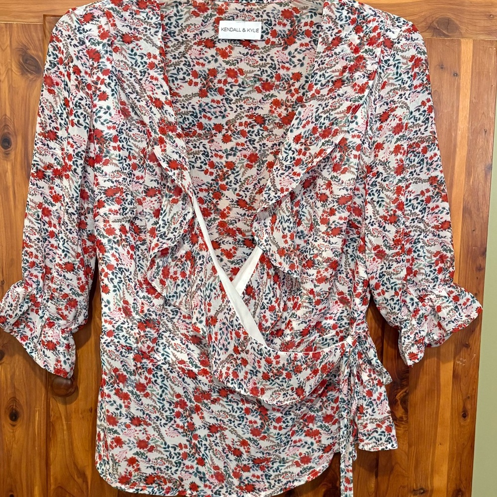 Kendall & Kylie Floral Wrap Blouse